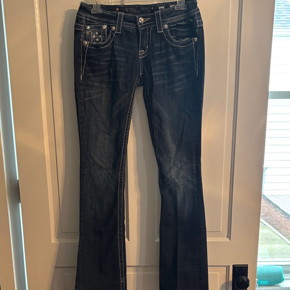 Y2K Sequin Miss Me Dark Blue Boot Cut American Denim Jeans